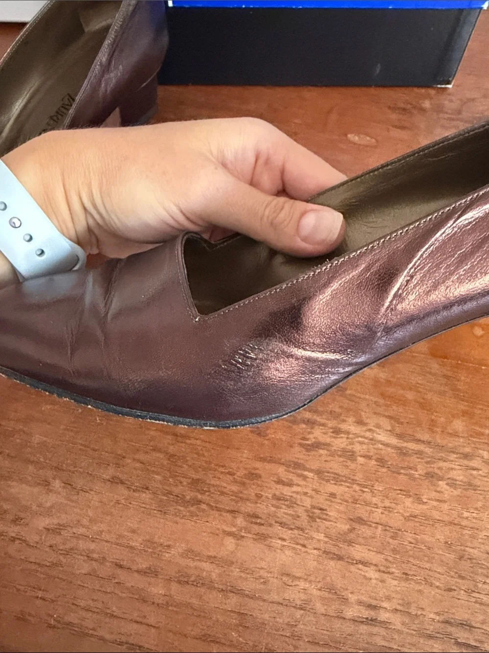 Yves Saint Laurent Metallic Brown Low Block Heel Pumps